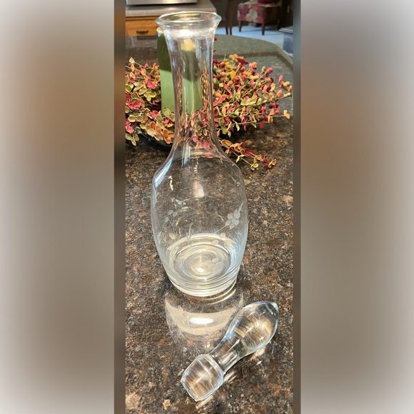 Etched Clear Glass Decanter-Matching Glasses Sold Separately - Picture 2 of 5